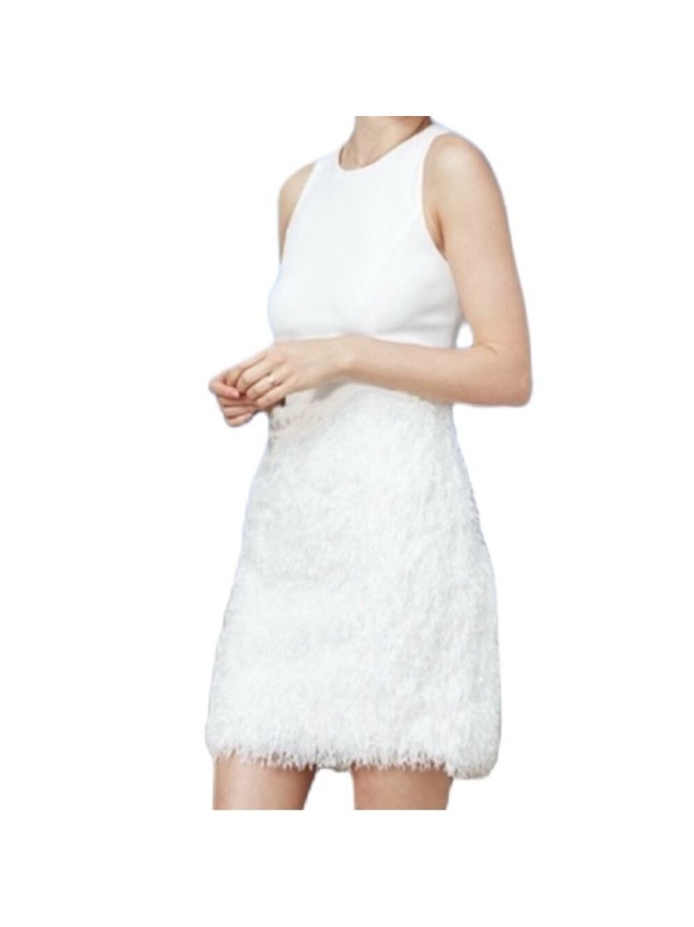 AMSALE Zola Eyelash White Fringe Cocktail Courthouse Dress Size 12 NWOT